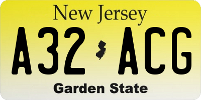 NJ license plate A32ACG