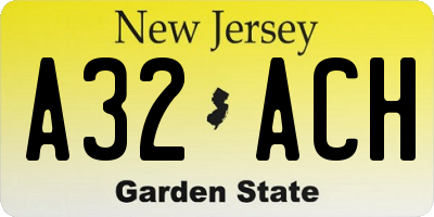 NJ license plate A32ACH