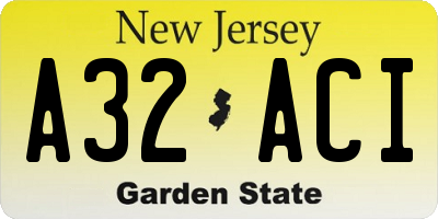 NJ license plate A32ACI