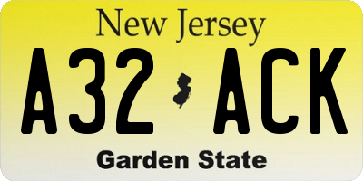 NJ license plate A32ACK
