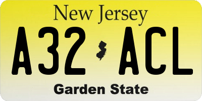 NJ license plate A32ACL