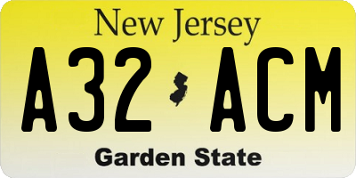 NJ license plate A32ACM