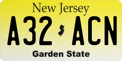 NJ license plate A32ACN