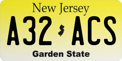 NJ license plate A32ACS