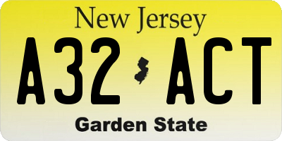 NJ license plate A32ACT