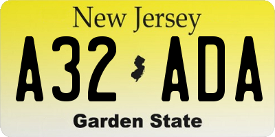 NJ license plate A32ADA