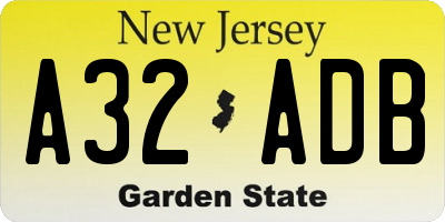 NJ license plate A32ADB