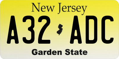 NJ license plate A32ADC