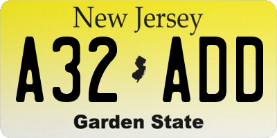 NJ license plate A32ADD
