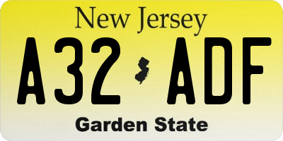 NJ license plate A32ADF