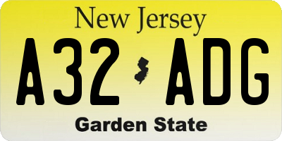 NJ license plate A32ADG