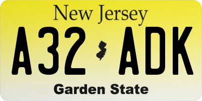 NJ license plate A32ADK