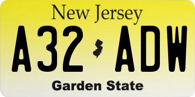 NJ license plate A32ADW