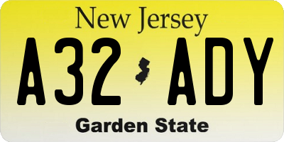 NJ license plate A32ADY