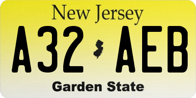 NJ license plate A32AEB