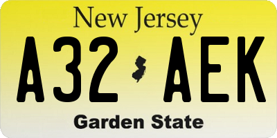 NJ license plate A32AEK