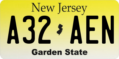 NJ license plate A32AEN