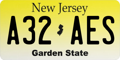 NJ license plate A32AES