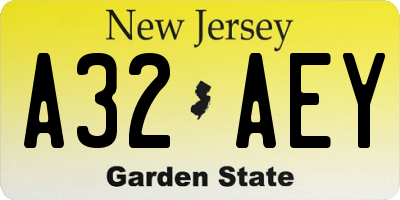 NJ license plate A32AEY