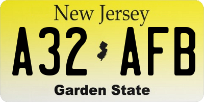 NJ license plate A32AFB