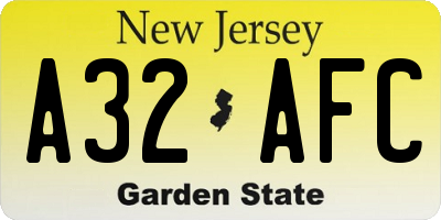 NJ license plate A32AFC