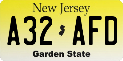 NJ license plate A32AFD