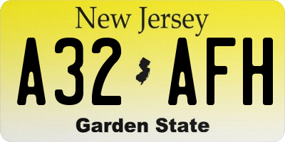 NJ license plate A32AFH