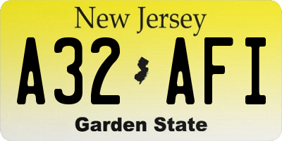 NJ license plate A32AFI
