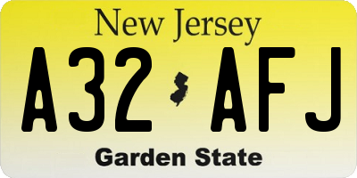 NJ license plate A32AFJ