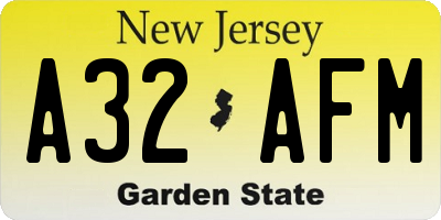 NJ license plate A32AFM