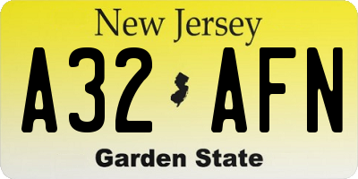 NJ license plate A32AFN