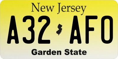 NJ license plate A32AFO