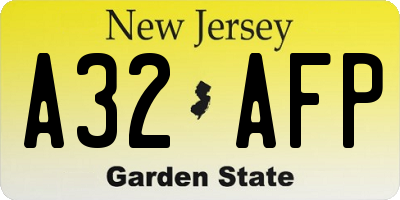 NJ license plate A32AFP