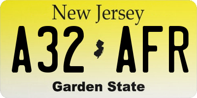 NJ license plate A32AFR