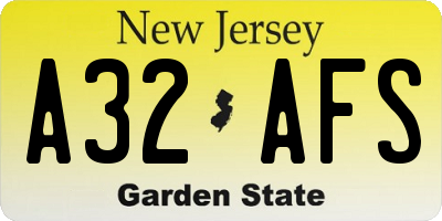 NJ license plate A32AFS