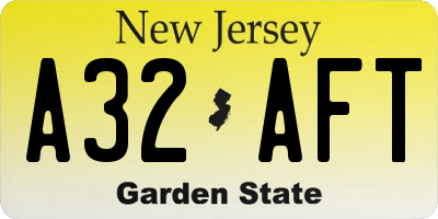 NJ license plate A32AFT