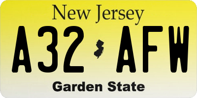 NJ license plate A32AFW
