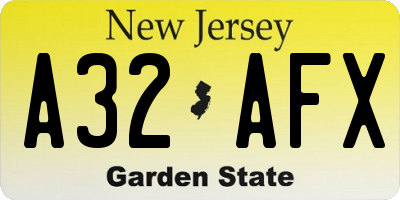 NJ license plate A32AFX