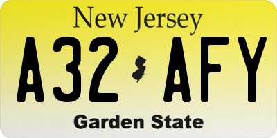 NJ license plate A32AFY