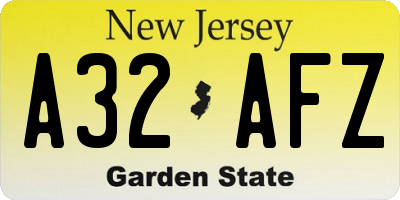 NJ license plate A32AFZ