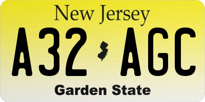 NJ license plate A32AGC
