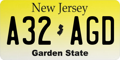 NJ license plate A32AGD