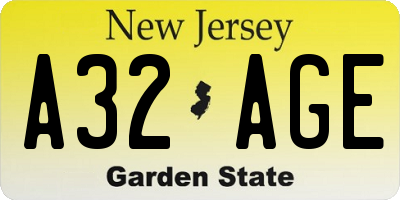 NJ license plate A32AGE