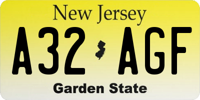 NJ license plate A32AGF