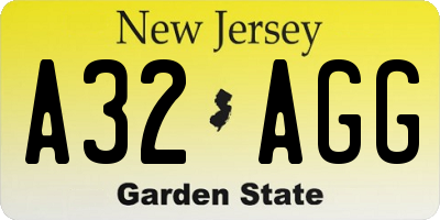 NJ license plate A32AGG