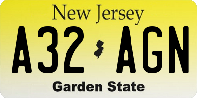 NJ license plate A32AGN