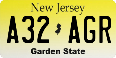NJ license plate A32AGR