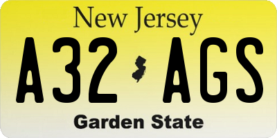 NJ license plate A32AGS