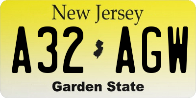 NJ license plate A32AGW