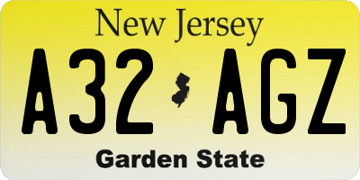 NJ license plate A32AGZ